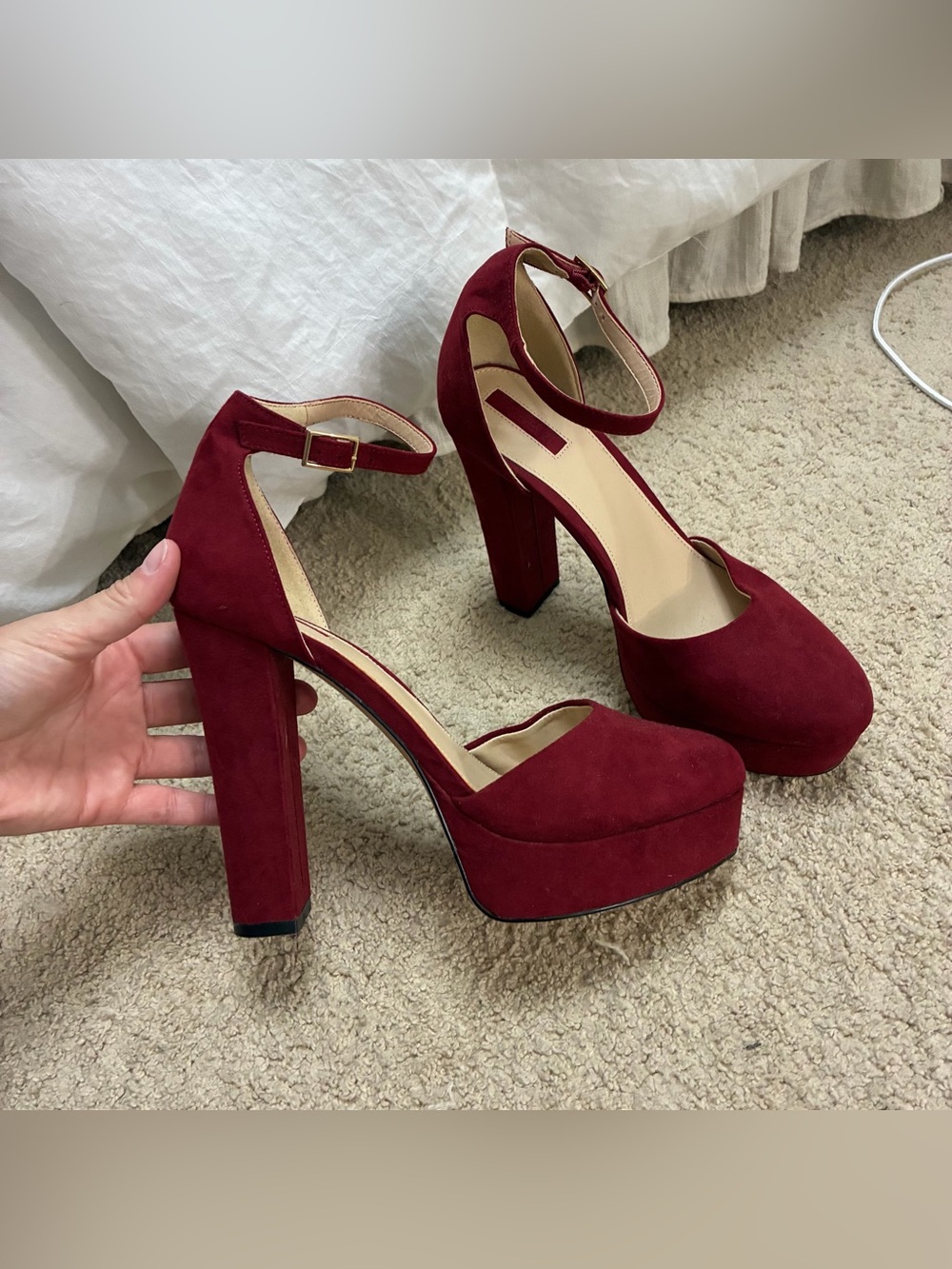Forever 21 Suede Platform Ankle Strap Heels
